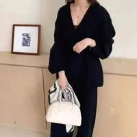 [EWQ] mode col en v à manches longues à lacets pull et taille haute pantalon décontracté femmes tricot ensemble vêtements 2025 automne nouveau 16O1719 4