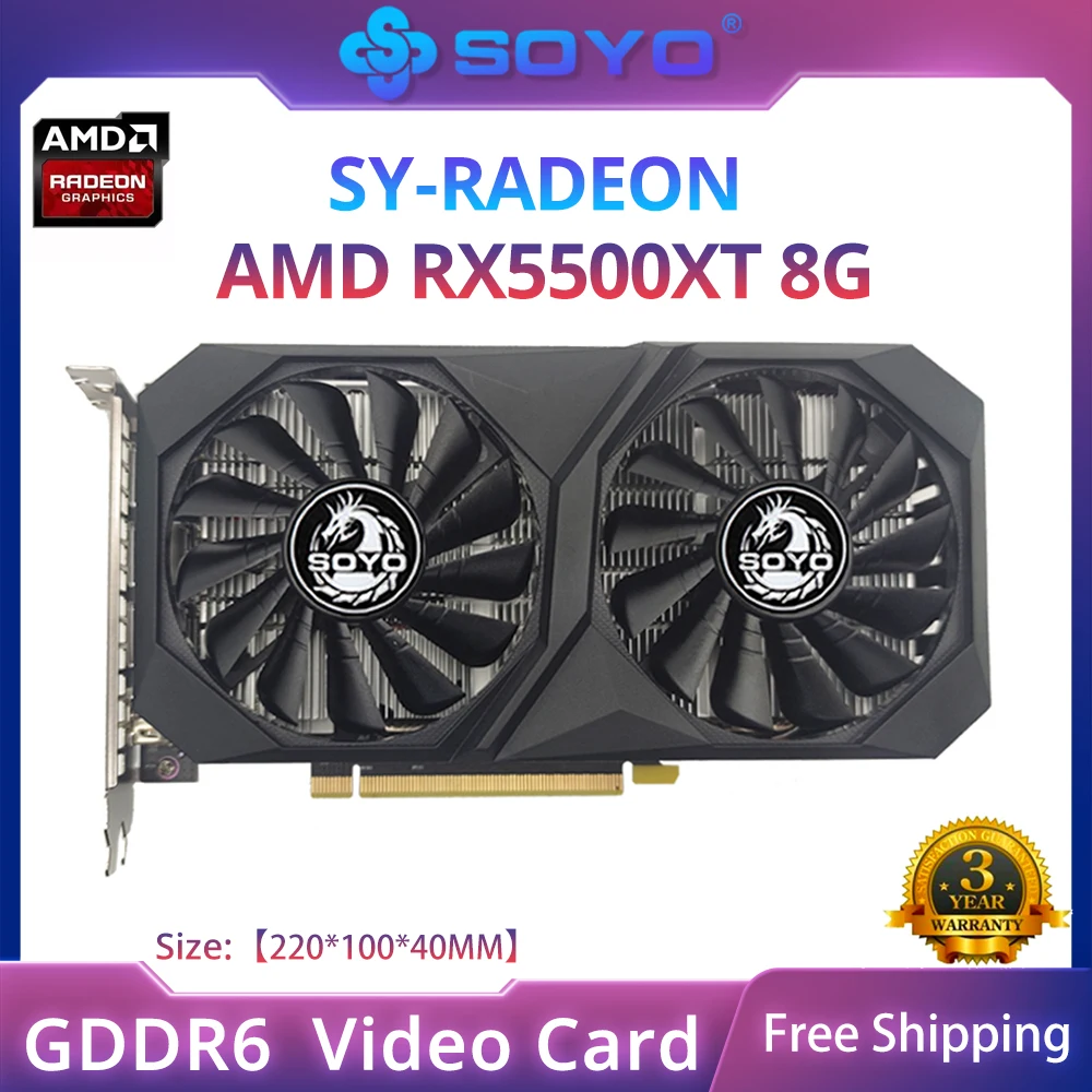  SOYO AMD Radeon RX 5700XT 5500XT 6600XT 6600M GDDR6 Video Memory 8G Graphics Card PCIE3.0x16 Gaming Card for Desktop Computers