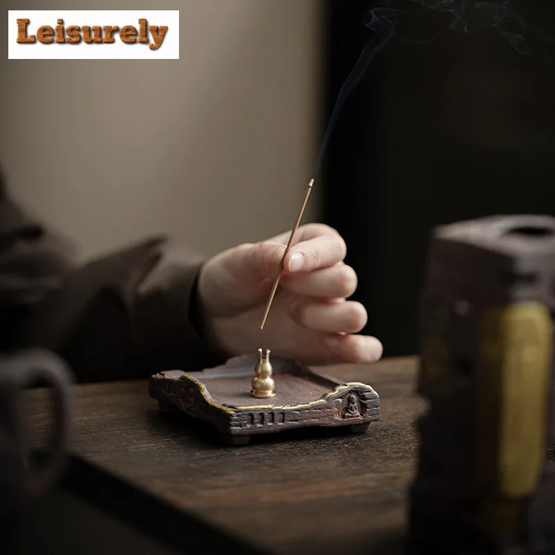 Zen Buddha Shadow Ceramic Incense Burner Old Rock Mud Insertion Censer Burner Holder Aromatherapy Furnace Teaware Ornaments Gift