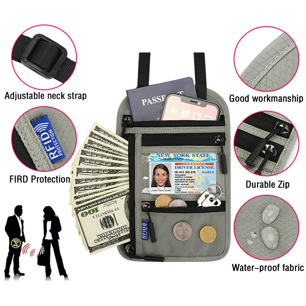 Women Men Passport Cover RFID ID Credit Card Organizer Shoulder Neck Pouch Travel Wallet Phone Bag Waterproof Passport Holder wallet card holder credit card wallet leather wallet credit card holder card holder card wallet id card case business card holder id card holder passport holder document card wallet wallet card bag