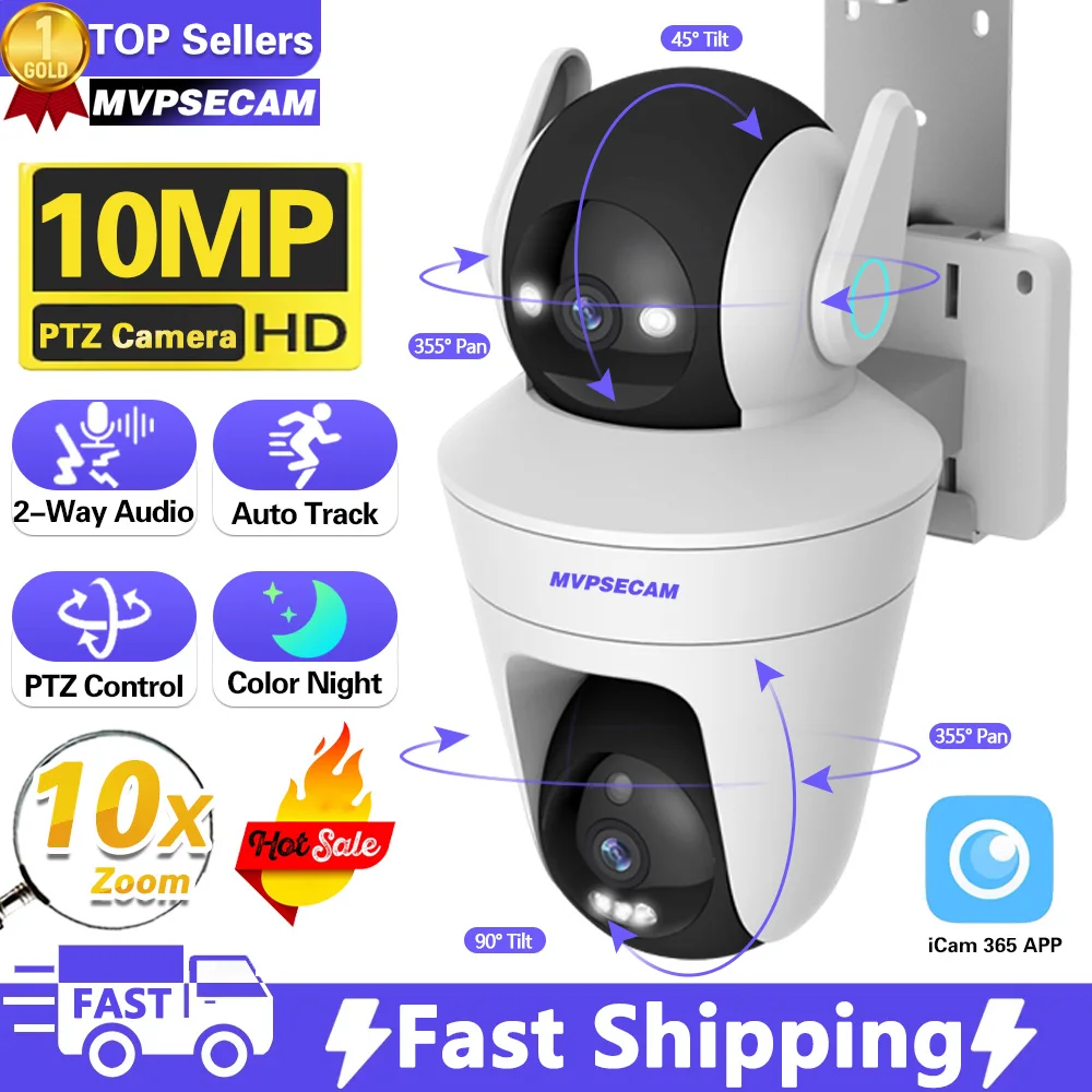 5K Ptz Ip Camera Outdoor 10X Zoom Dual Lens Dual Screen Auto Tracking Wifi Cctv Camera Color Night Cctv Videosorveglianza Cccam