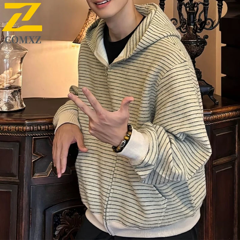 COMXZ 2025 New Men Women Two-Tone Casual Knit Cardigan Jacket Spring Autumn Loose Slim-Fit Versatile Lightweight Sweater Coat