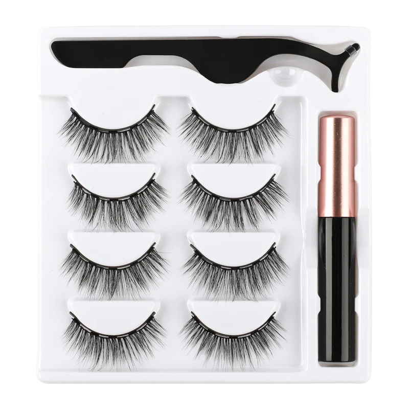 1/3/4 Pairs Magnetic Eyelashes Kit Waterproof Liquid Eyeliner Tweezers Soft Faux Cils Fluffy False Eyelashes Makeup Set Tool fake eyelashes