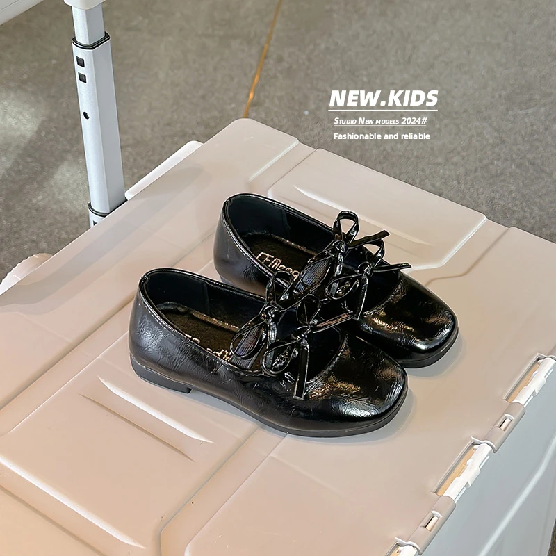 Leather Shoes Double Bow Girls Anti Slip Soft Sole Spring Autumn Outdoor PU Casual