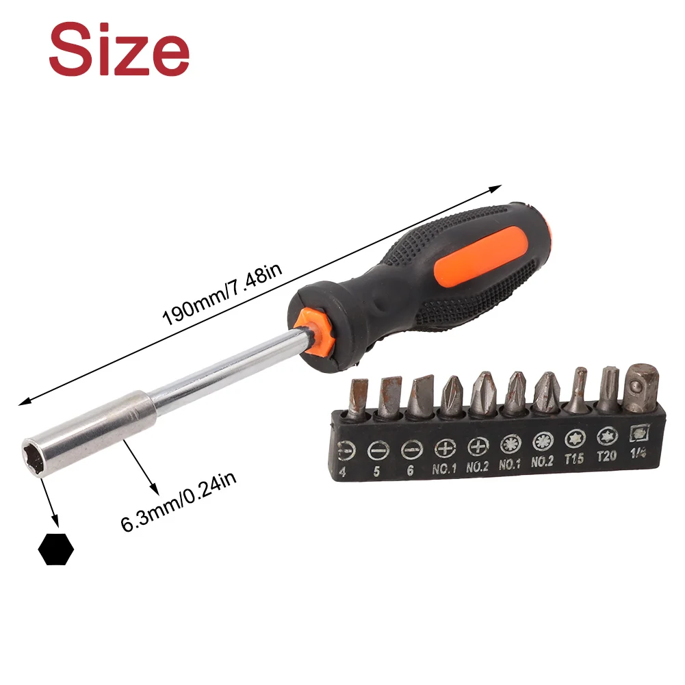 

1 XHandle+10 X Bits11pcs Screwdriver Set Multifunction Magnetic Hex Screw Driver Bits Repair Tools 6.3mm Bit Handle Metal+Rubber