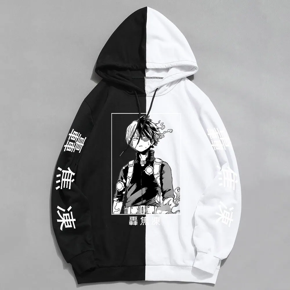

My Hero Academia Shoto Todoroki Hoodies Harajuku Sweatshirt Men Fashion Autumn Winter Pullover Hoodie Patchwork