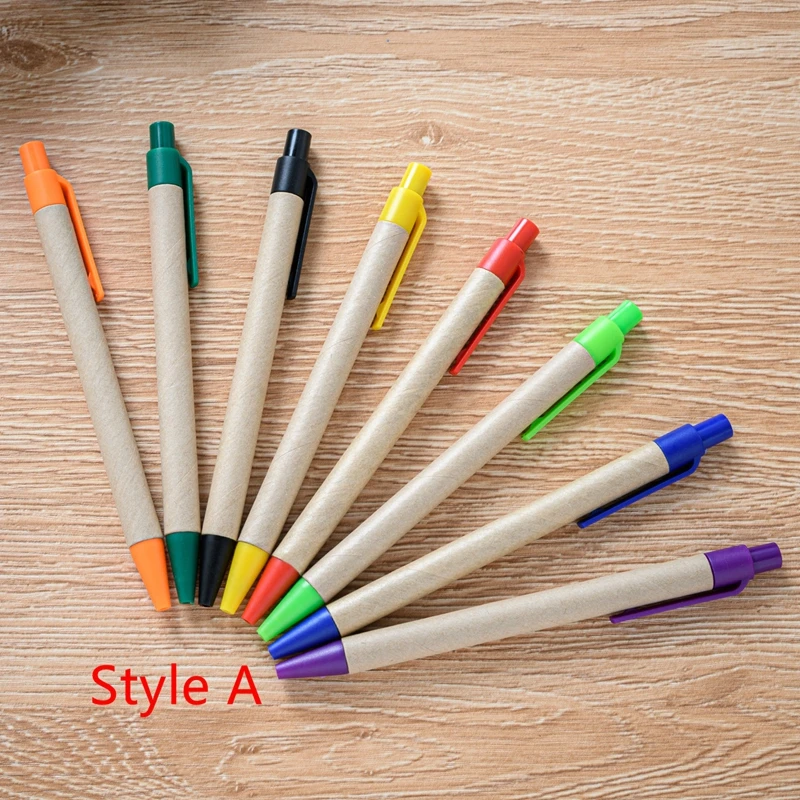Eco-Friendly Recycled Paper Ballpoint Pens - Set of 10, Sustainable Writing Office Supplies