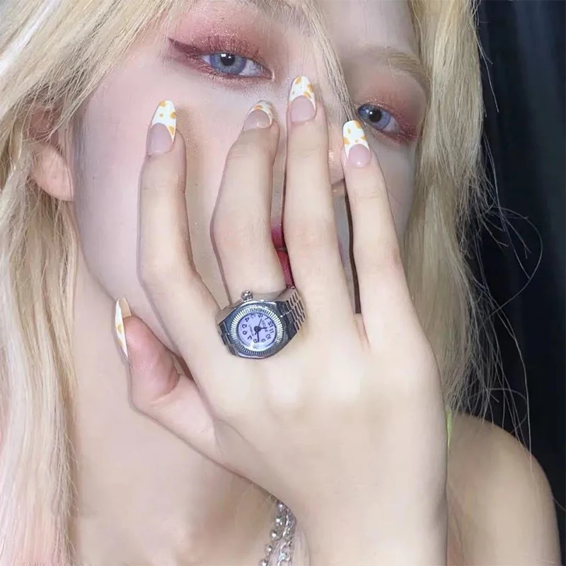 Modni stil 2025 mini roza prstna ura iz zlitine z elastičnim paščkom, retro rimska kvarčna ura z obročem za moške in ženske_voghion.com