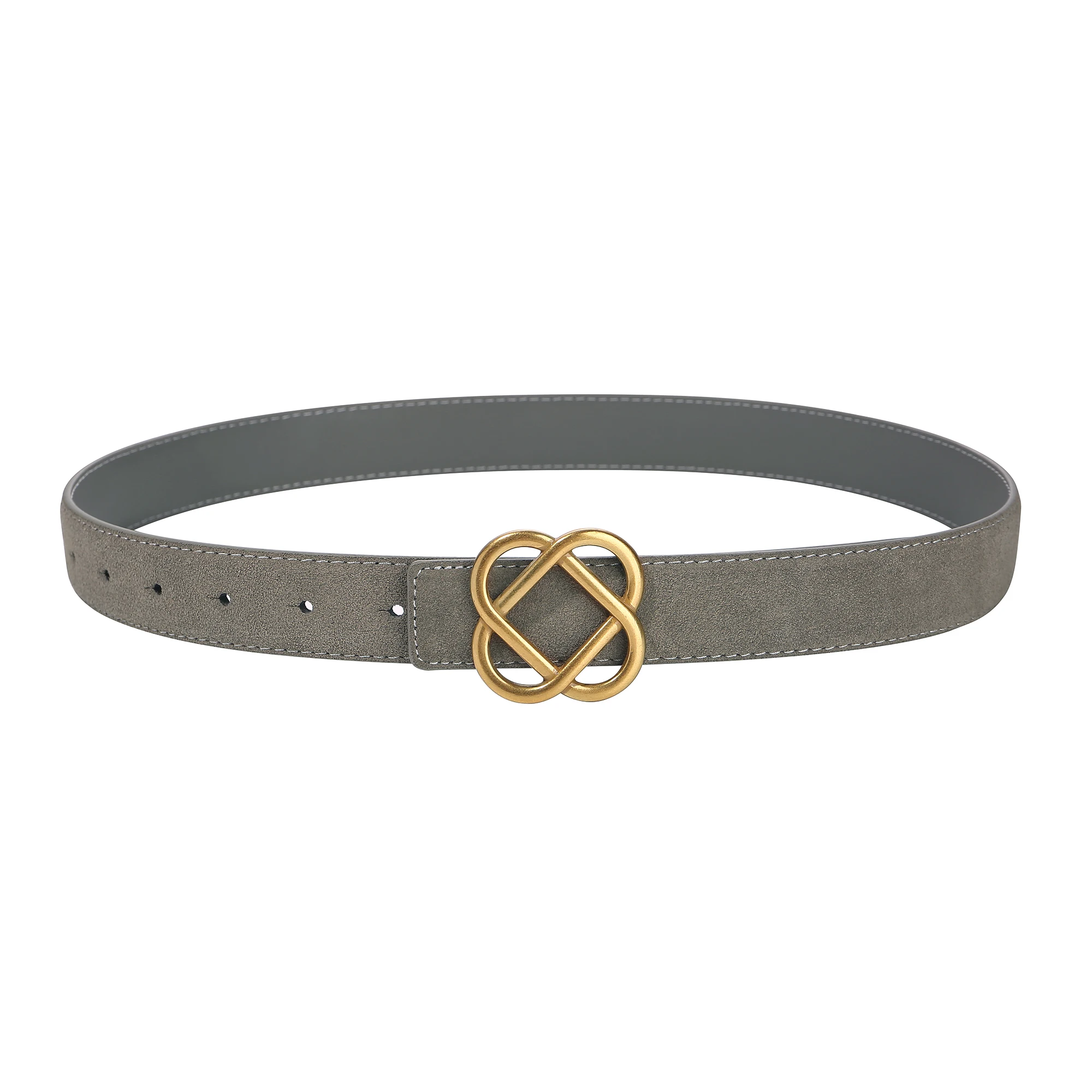 Vintage Style Suede Cowhide Belt with Retro Golden Buckle, 2.8cm Wide