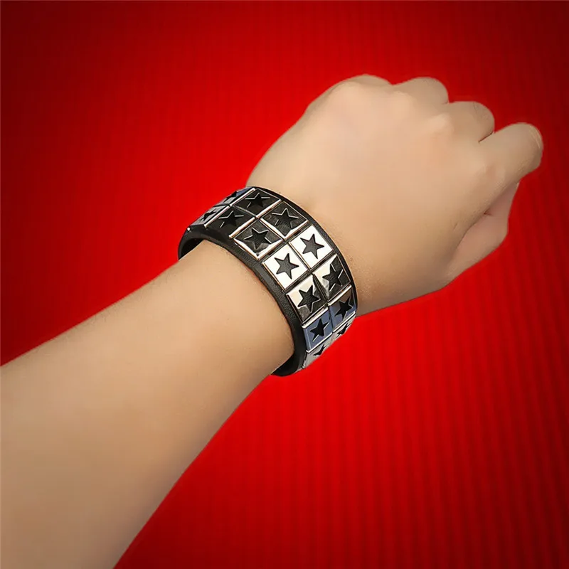 Doppelsterne Lederarmband 80er Jahre Fashion Style Männer Frauen Schmuckgeschenke 13 Doppelsterne Lederarmband 80er Jahre Fashion Style Männer Frauen Schmuckgeschenke 2