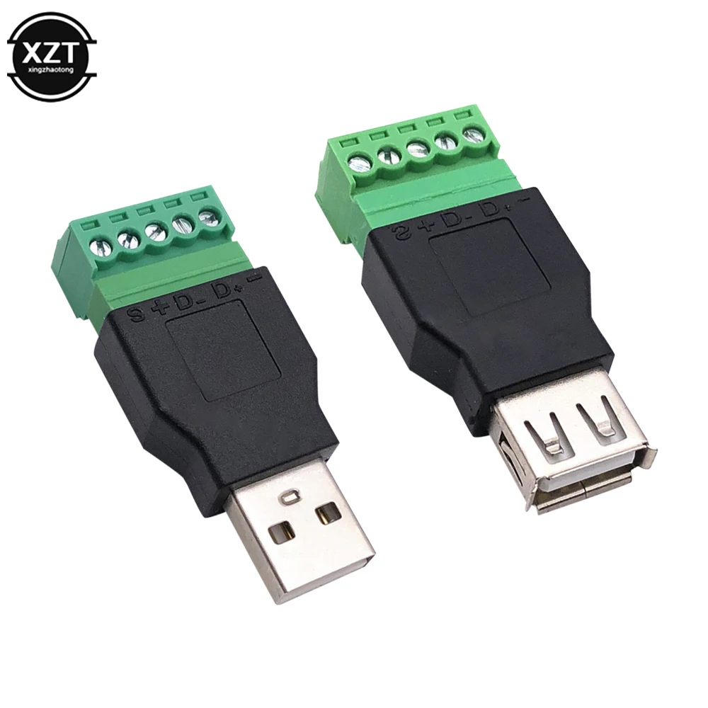 1Pc USB 2.0 Type A Male/Female to 5 Pin Screw Connector USB Jack with Shield USB2.0 to Screw Terminal Plug