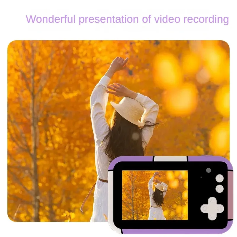 어린이 카메라, 퍼플 HD, 2.4 인치, 2700W 픽셀, 듀얼 디지털