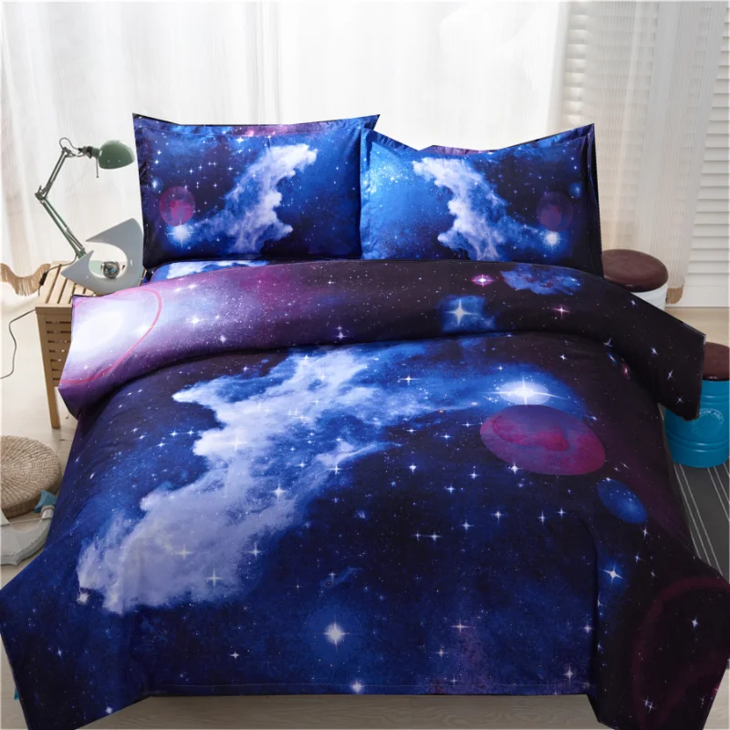 

Student Single Bed Three-piece Set Double Sheet Duvet Cover Pillowcase Set 3D Starry Sky Sheet Earth Universe Four-piece Set