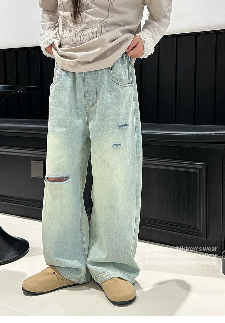 جينز كاجوال متوسط إلى كبير للأطفال ، سراويل أنيقة للفتيات ، طراز جديد ، الربيع والخريف ،