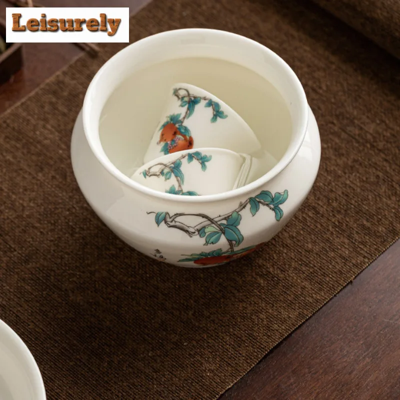 400ML Dehua Sheep Fat Jade Porcelain Jianshui Washing Cup Bowl Tea Residue Bucket Chaxi Writing-brush Washer Tea Item Accessorie