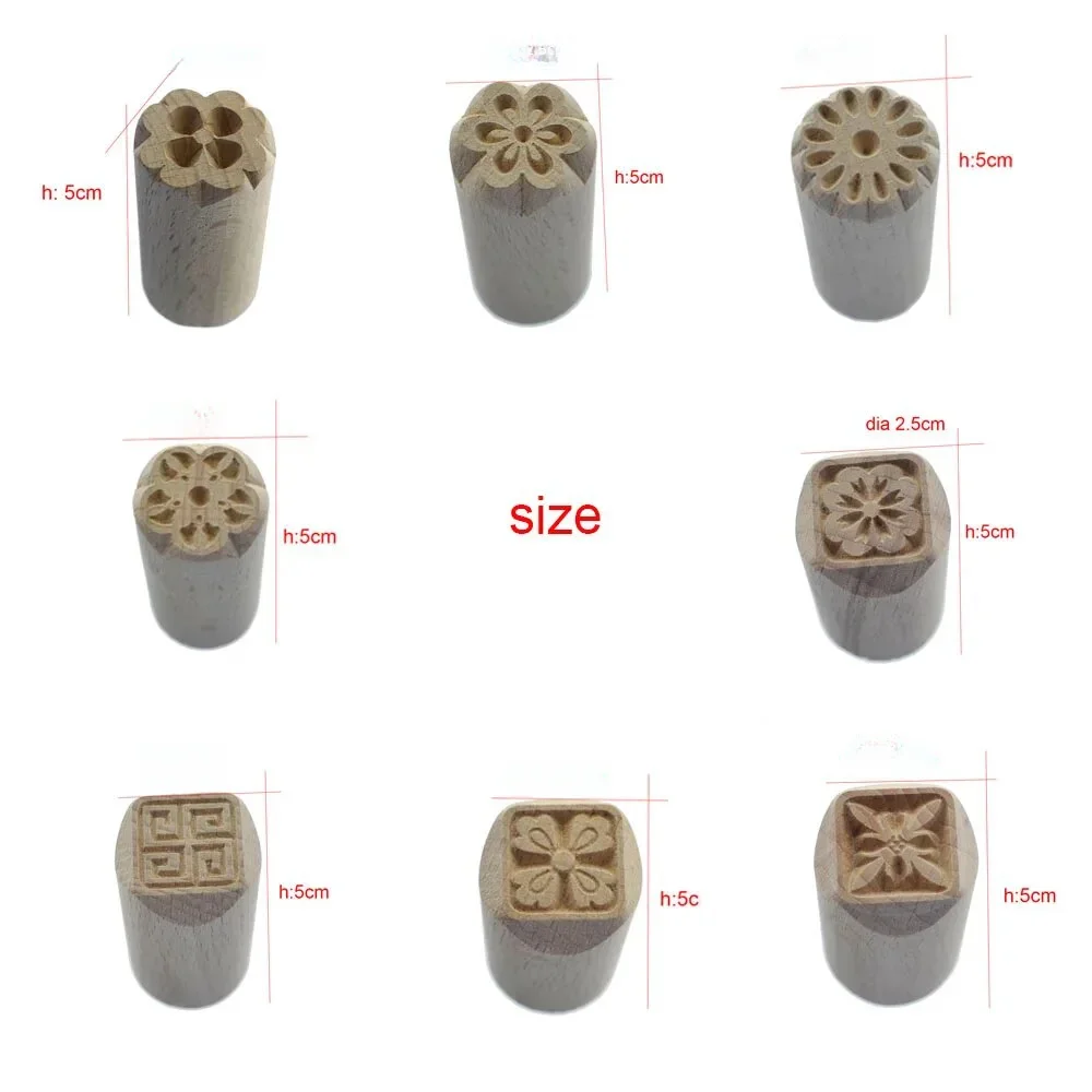 Pottery Stamp 8 Design Daisy Flower Baroque Morroco Square Texture Polymer Clay Stamp Emboss Wood Seal Block Ceramic Art Tool