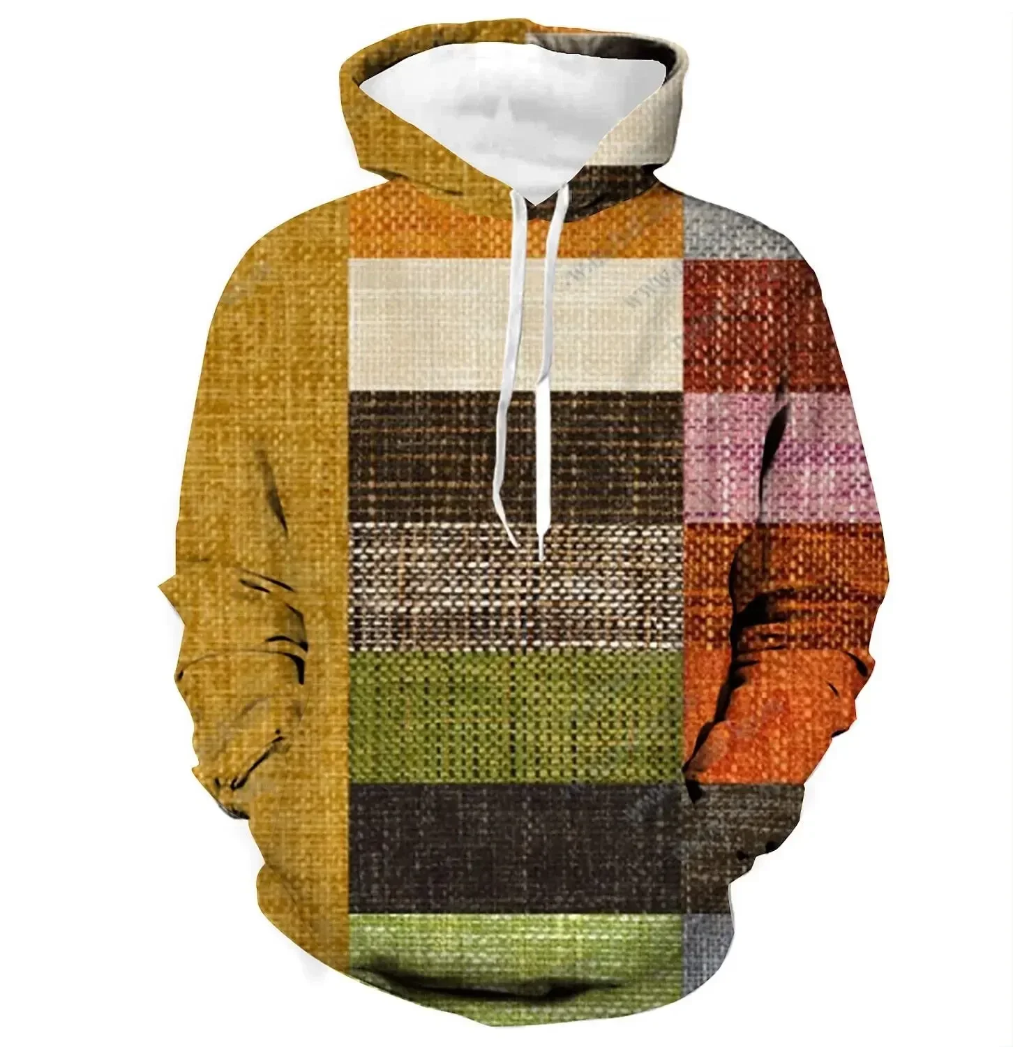 thumbnail image 1 of Sudadera con capucha de otoño para hombre, con estampado 3D a cuadros, a rayas, estilo retro, sudadera de moda urbana, sudadera popular de gran tamaño, ropa para hombre, 1 of 5