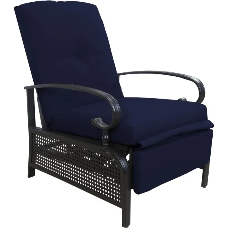 Adjustable Outdoor Patio Reclining Lounge Chair-Comfortable Cushioned Recliner Chair with Strong Extendable Metal Frame