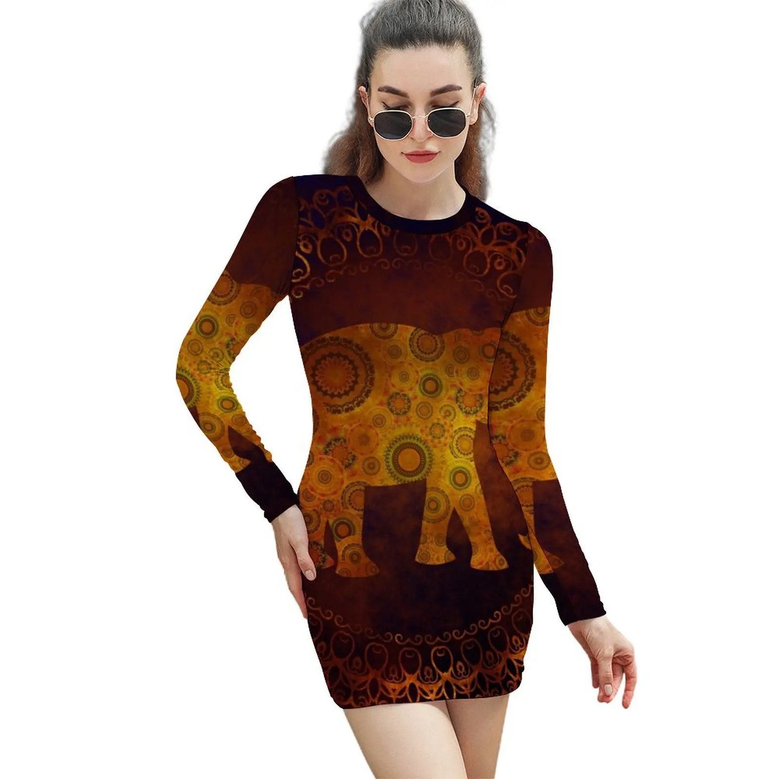 Elephant Long-Sleeved Sheath Dress Clothing female Dresses Dress woman evening dresses women