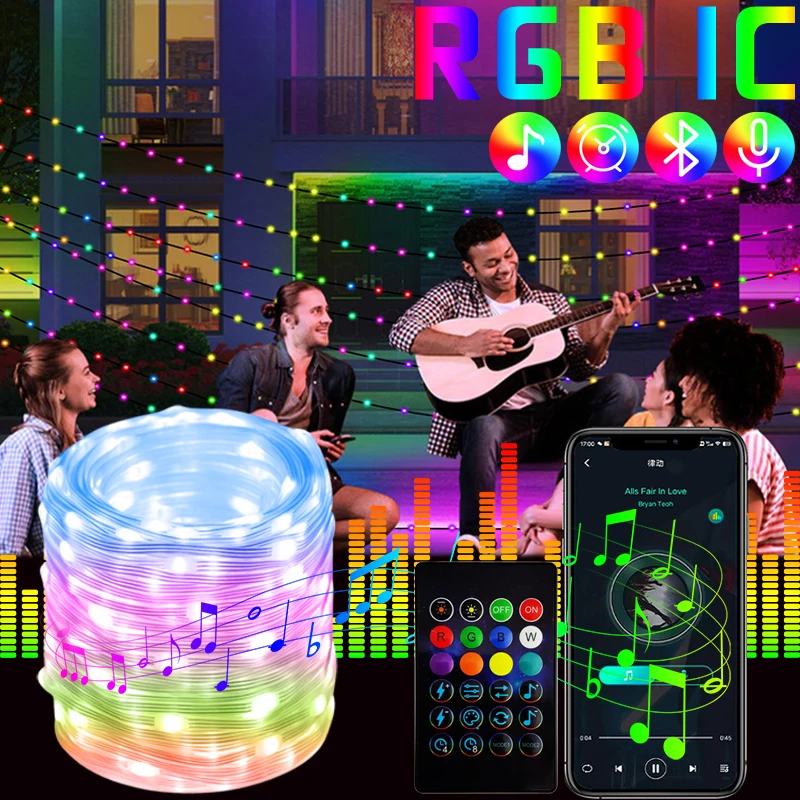 2023 RGB IC Christmas Fairy Light APP Control Bluetooth LED String