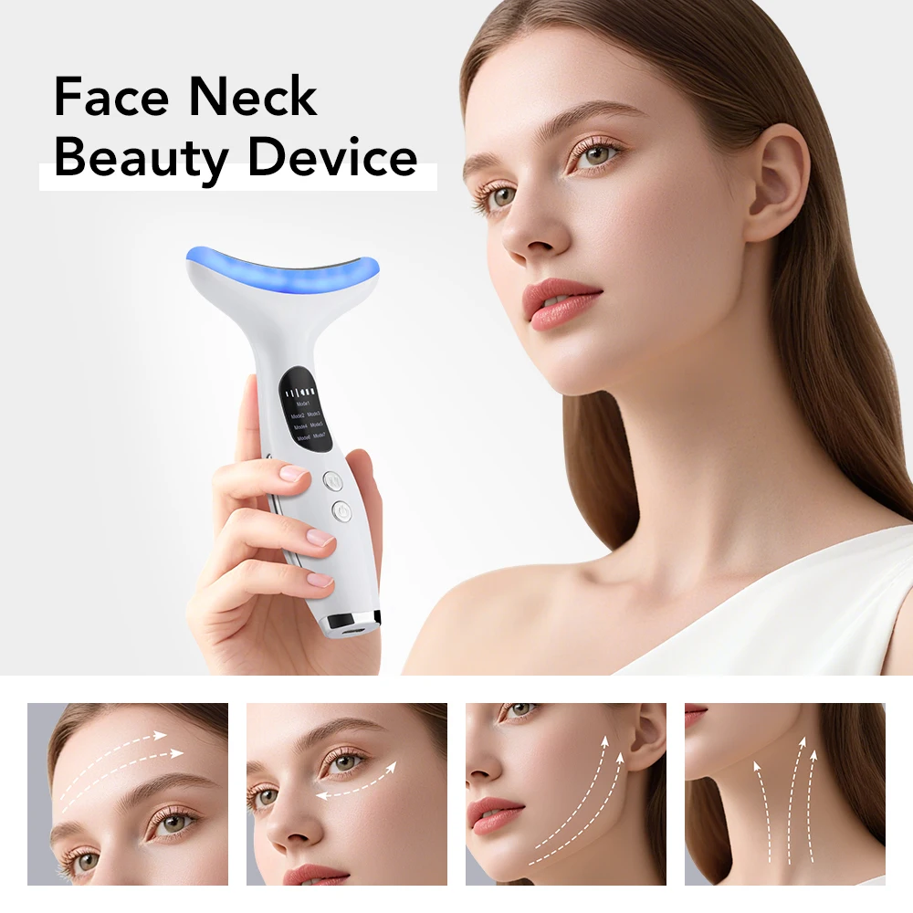 7 Colors Neck Beauty Device Face Lifting Massager Double Chin Remover Skin Tightening Heating Vibration Facial Massager