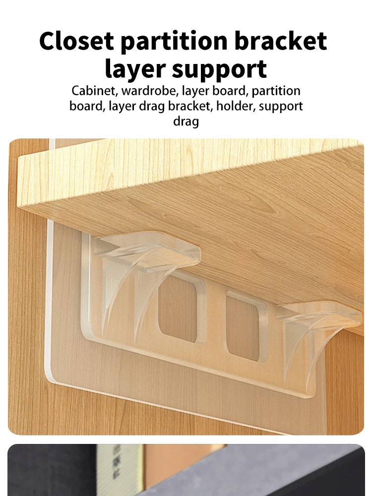 Description Picture 4 of item6/12pcs Wardrobe Divider Brackets Non-Marking Sticky Kitchen Cabinet Divider Brackets Anti-Side Slip Layer Support Brackets