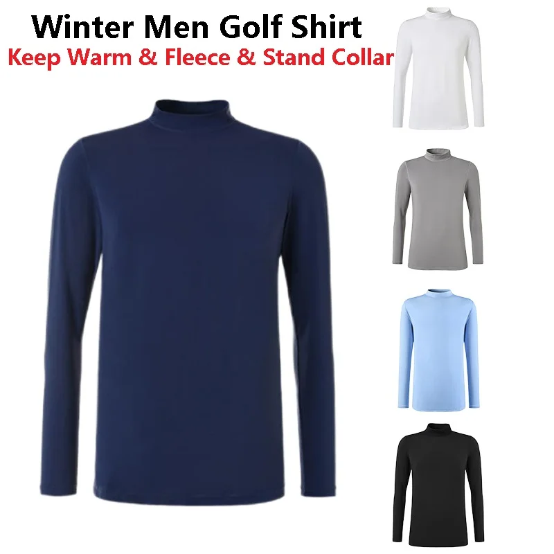 Winter Men Plush Long Sleeve Golf Shirt Male Keep Warm Coldproof Underwear Men Thicken Stand Collar Tops Soft Casual Shirt S-3XL