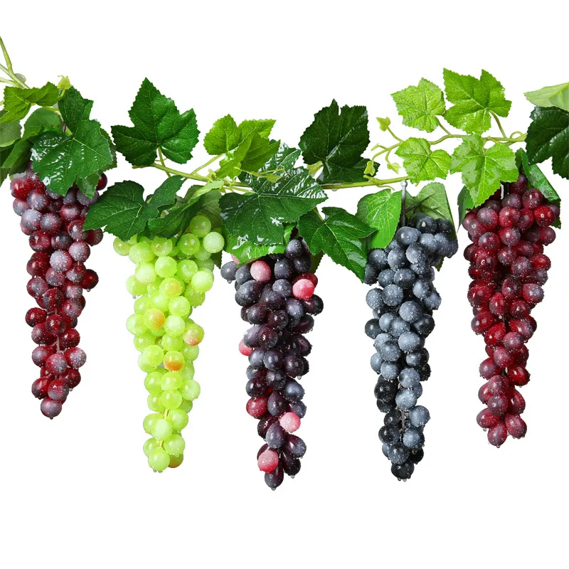 Artificial Fruits and Vegetables Artificial Grapes Real Touch Artificial Fruit Grapes Plastic Fake Leaves Christmas Home Garden Wedding Party Decoration Food Photography Props