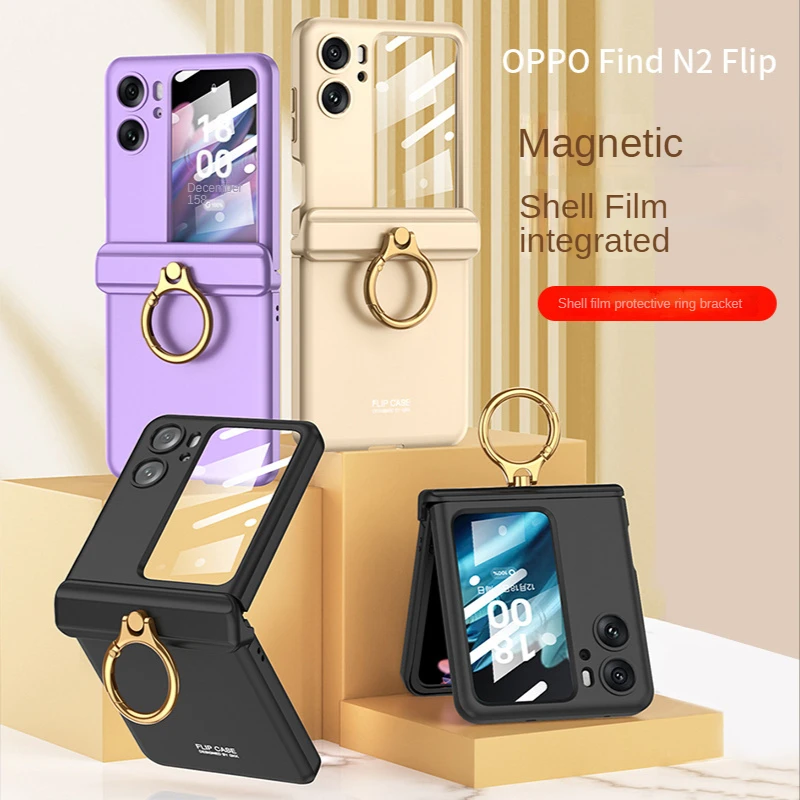 For OPPO Find N2 Flip 5G Case Magnetic Hinge With Ring Holder Cover With Small Screen Protector For OPPO Find N2Flip