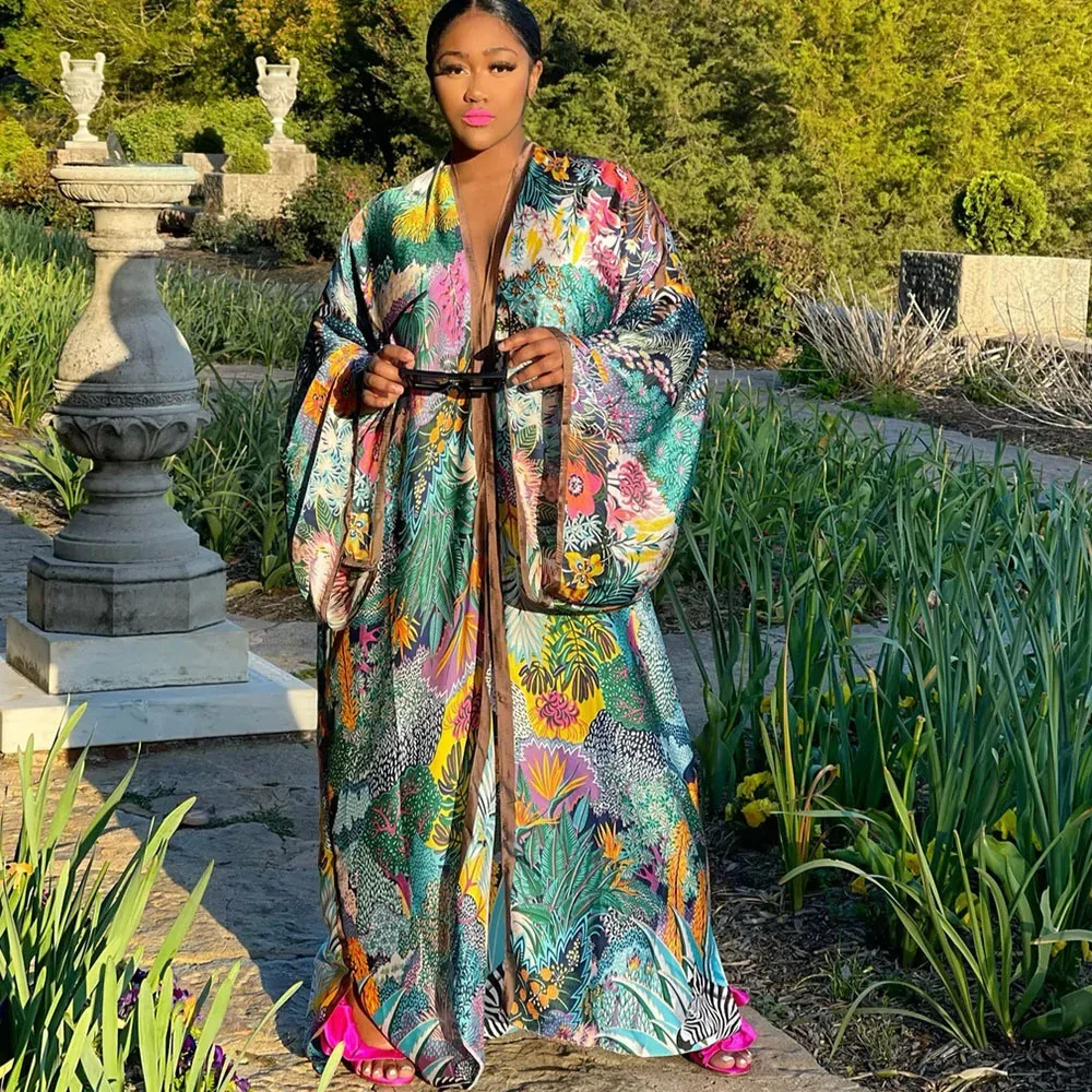 

2022 Maxi Dress Japanese Kimono Traditional Woman Long Kimono Cardigan Blouse Shirt Female Printing Japanese Dress