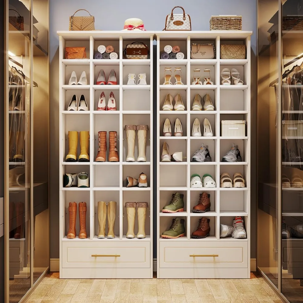 9-Tier Shoe Storage Cabinet, Freestanding Shoes Storage Cabinet with 24 Cubbies and Drawer, 71-Inch Tall Wooden Shoe Rack