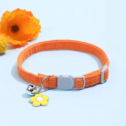 Floral Charm Adjustable Cat Collar with Safety Bell and Snap Hook (Orange)