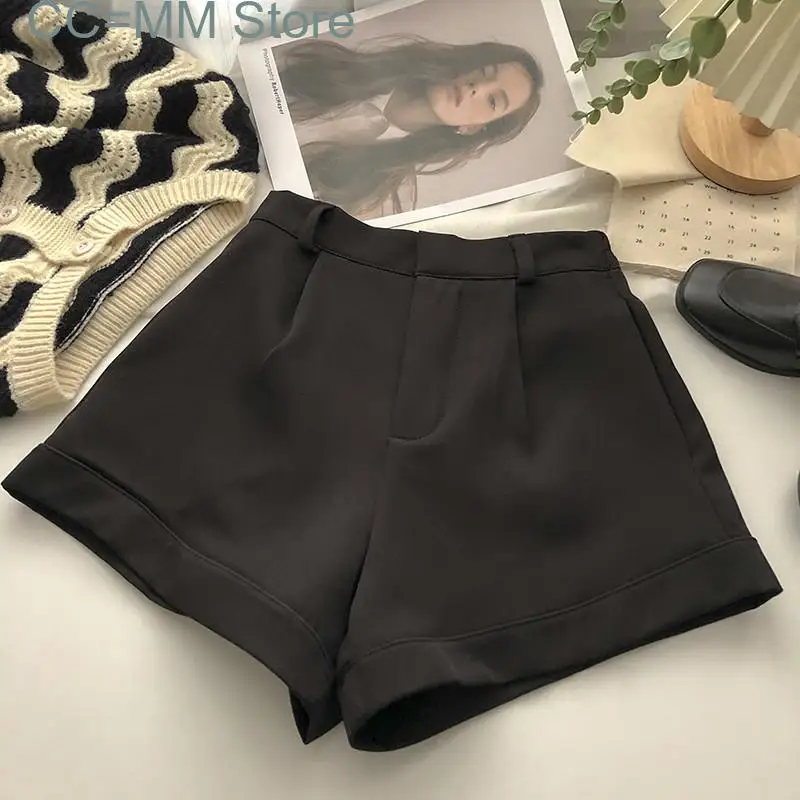 New High Waisted Suits Shorts for Women High Waisted Korean Fashion Solid Wide Leg Shorts Office Ladies Casual Shorts