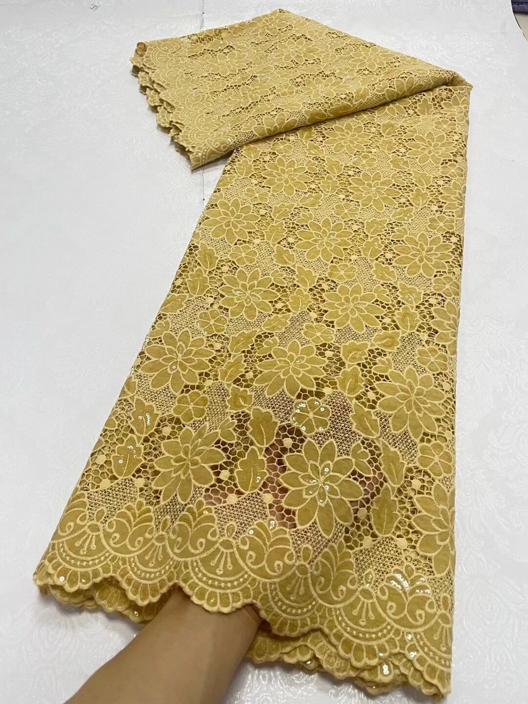 

2023High Quality African Nigerian Tulle Lace Fabric For Sewing Wedding Party Gown Dress Embroidered Cotton Damask 5Yard JL237
