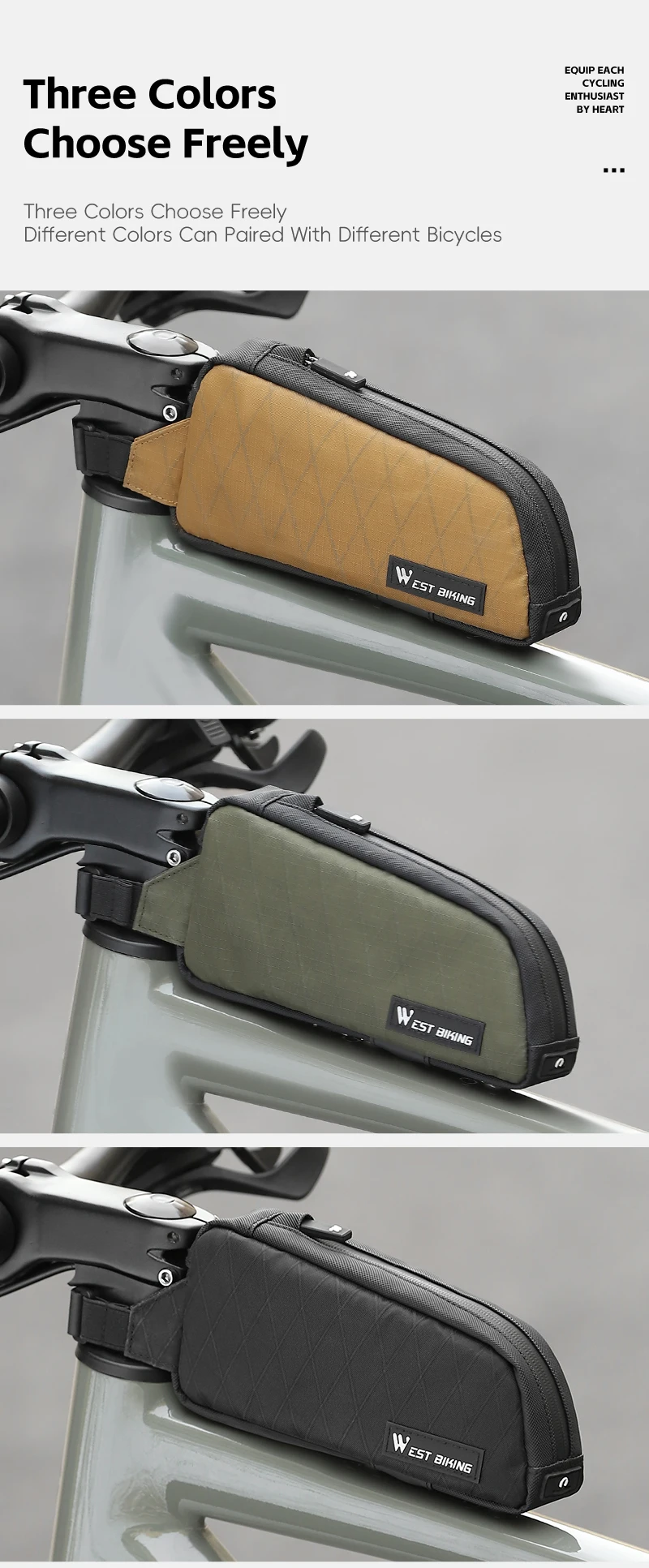 WEST BIKING Fahrrad-Oberrohrtasche mit Riemen und Schraube, feste tragbare Fahrradtasche, MTB, Rennrad, Vorderrahmentasche, Fahrradzubehör – Detail 10