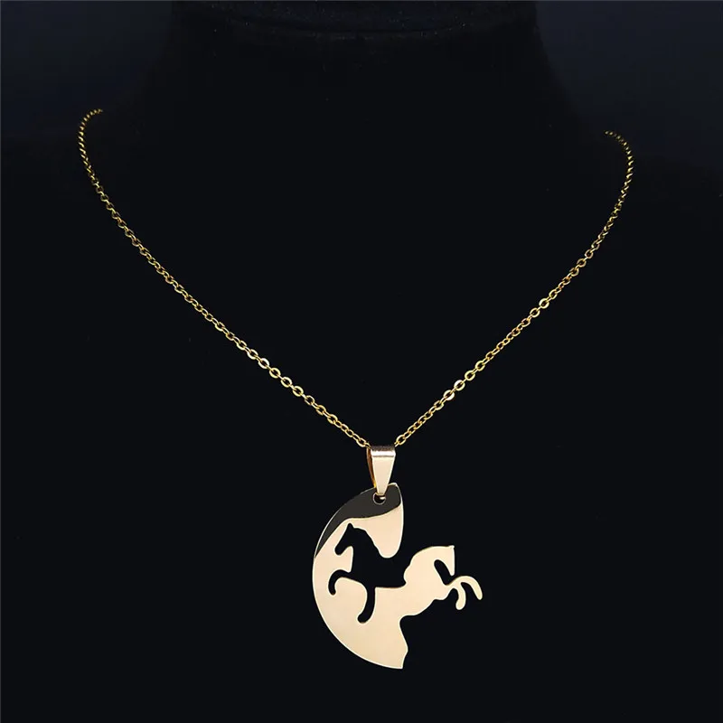 LIKGREAT Joli Collier Pendentif Cheval Et Coeur Amoureux Des