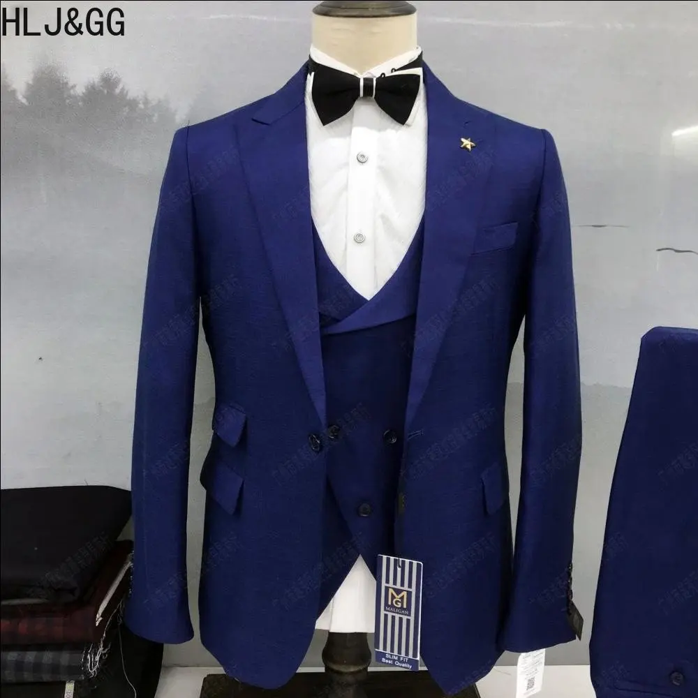 HLJ&GG Fashion Men's Plaid Blazer Three Piece Sets High-end Business Formal Solid Color Slim Fit Jacket Pants Vest 3pcs Outfits free shippng 3pcs sets   color plastic welding nozzle ppr pipe butt welding die head 20 25 32mm welding mold