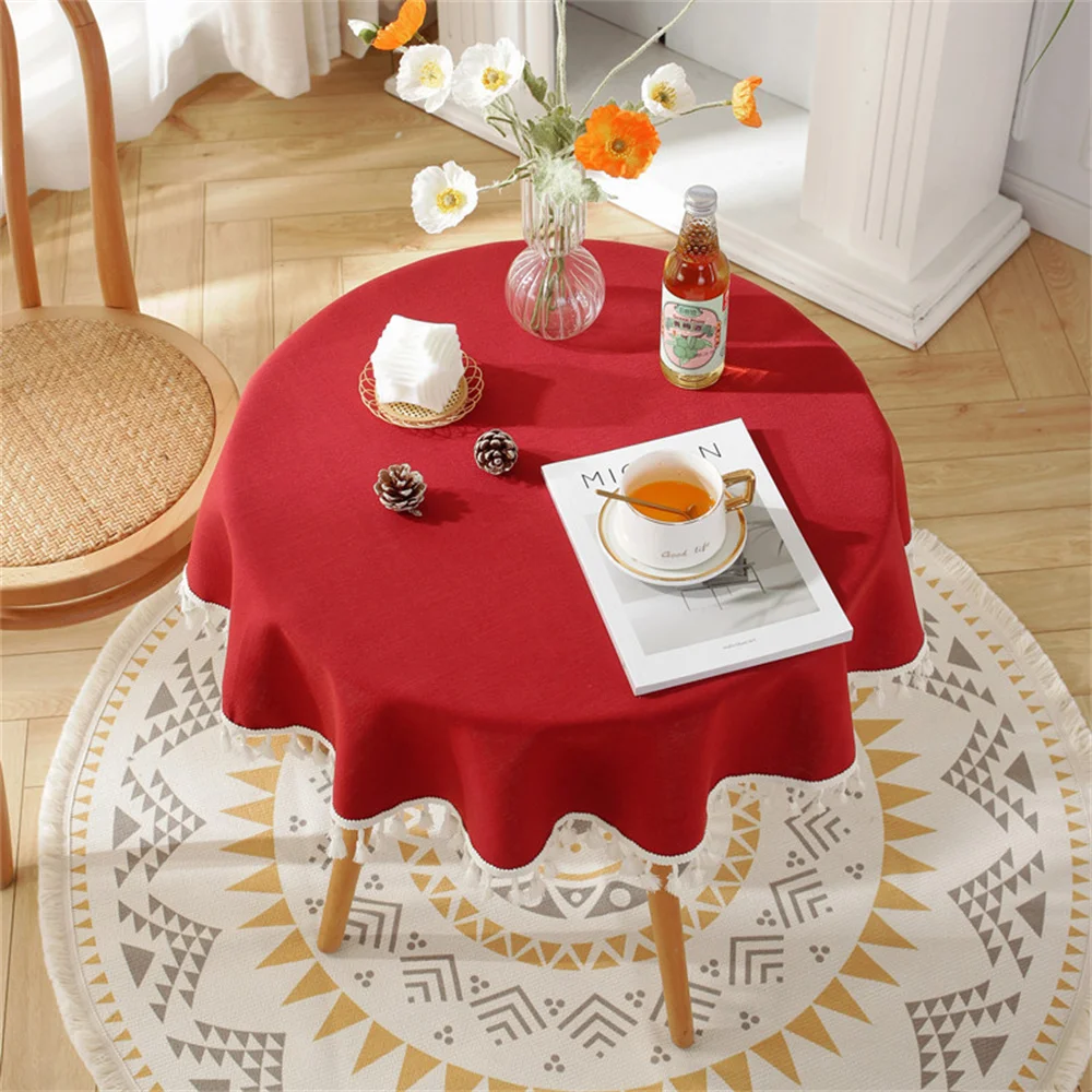 

Tablecloth Waterproof Solid Color Imitation Cotton Linen Tassel Round Coffee Table Cloth Hotel Restaurant Decorative Tablecloth