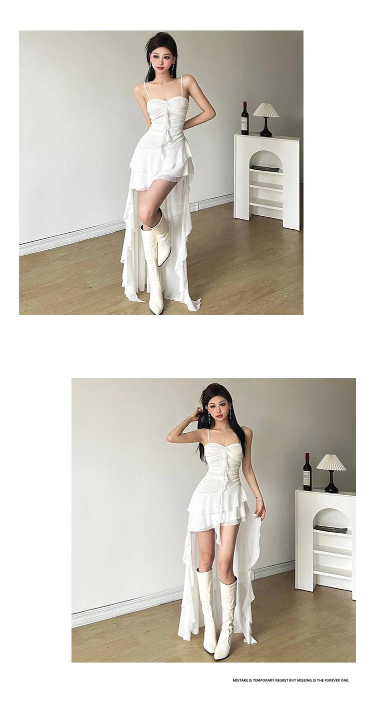 Y2K Irregular Ruffles Spaghetti Strap Summer New Midi Dresses for Women Birthday Party Dress Club Prom Robe Sexy Vestidos Mujer