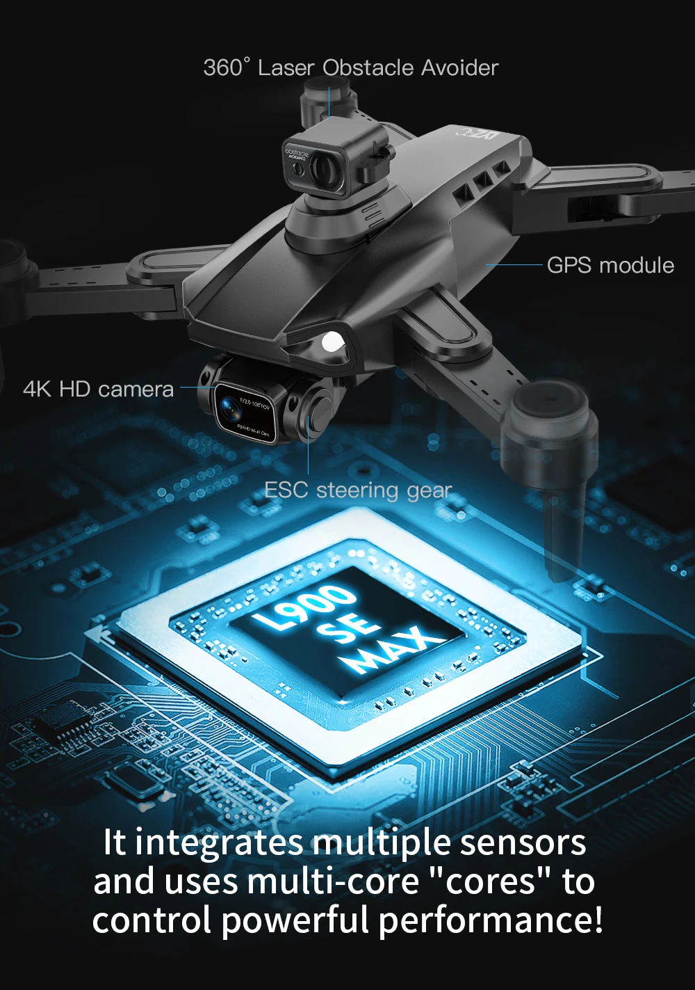 L900 Pro SE MAX Drone, 3608 Laser Obstacle Avoider GPS module 4K HD camera ESC steering gear 