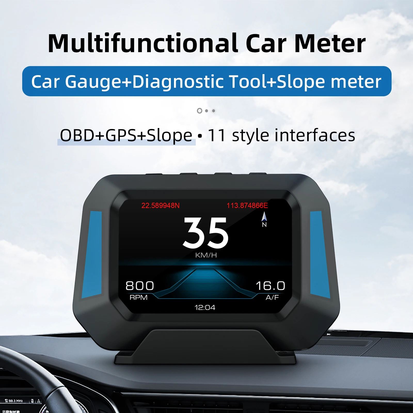 P21 HUD 헤드업 디스플레이 차량용 온보드 컴퓨터 디지털 시계 GPS 속도계 OBD2 진단 도구 계기판 Y03 게이지