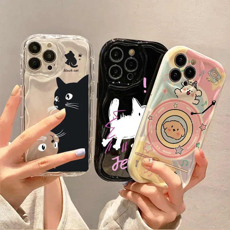 Cute Creative Music Cat Phone Case - Stylish Wave Cover Design