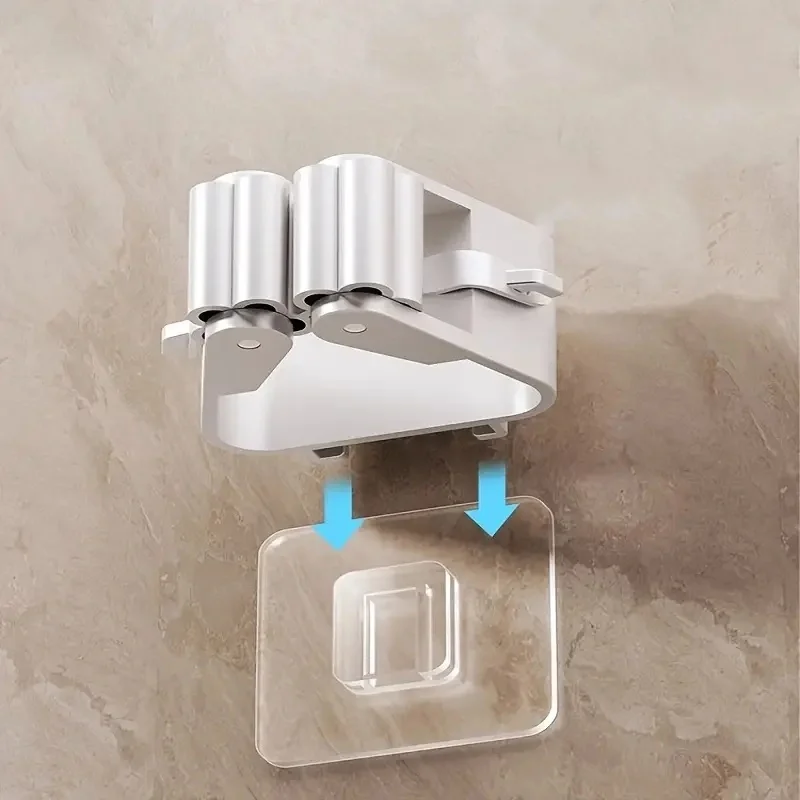 Wall-Mounted Mop & Broom Holder 4Pcs Easy-Install Strong Adhesive No-Drill Storage Rack for Home Organization Utility Hooks