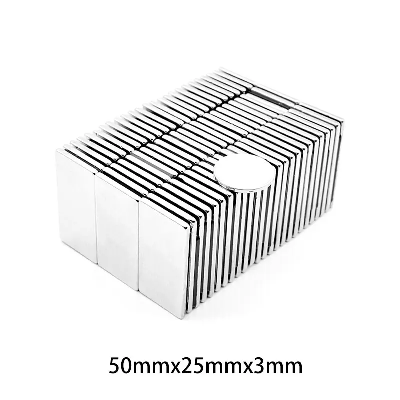 강력한 쿼드레이트 네오디뮴 자석, N35, NdFeB 롱 냉장고 자석, 블록 희토류 자석, 50x25x3mm, 1 개, 2 개, 5 개