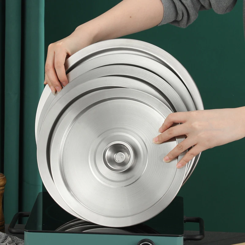 

20/22/24cm Cookware Lid Cooking Pot Cover Wok Cover Frying Pan Lid Flat Pan Cover Stainless Steel Lid For Bowls Basins