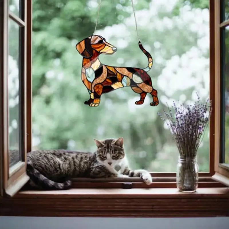 Dachshund Window Hanging Dachshund Stained Glass Light Catcher Window Decoration with Hanging Chain Acrylic Pendant sun catcher sun catchers window ornament