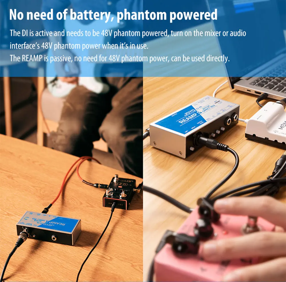 JDI-48 REAMPING and DI Functions 2 in 1 Phantom Powered 48V Active Direct Box +
