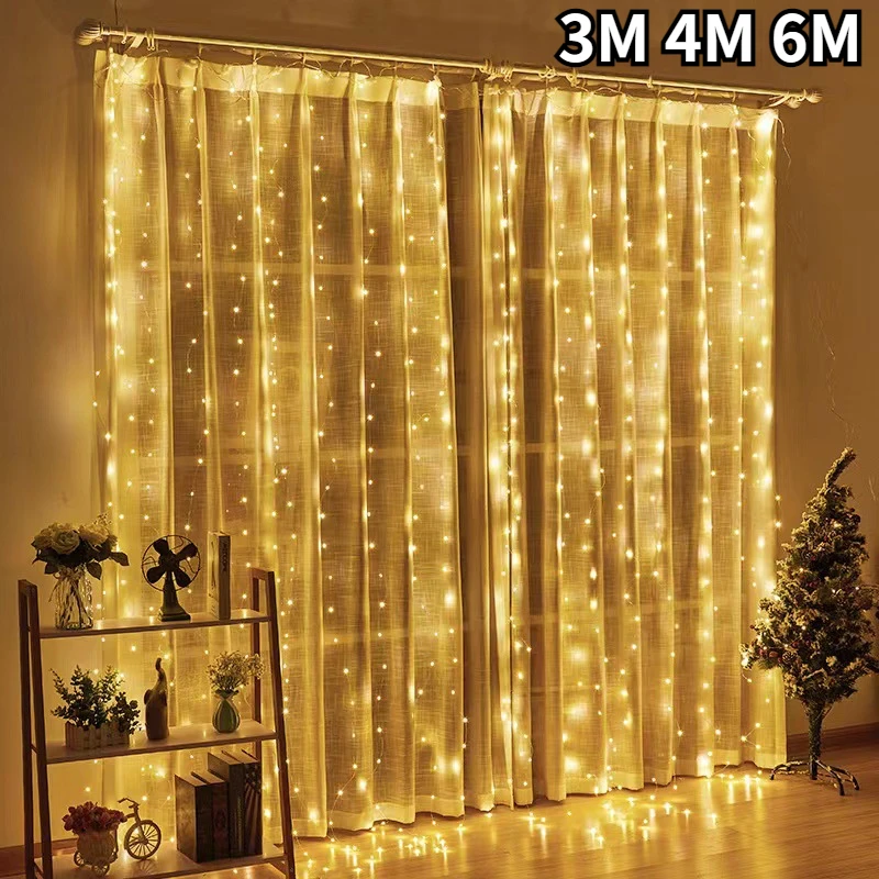 

USB Remote Fairy Curtain Light LED String Lights New Year Garland 3x1/3x2/3x3/6x3m Christmas Decorations For Home 2023 Festoon