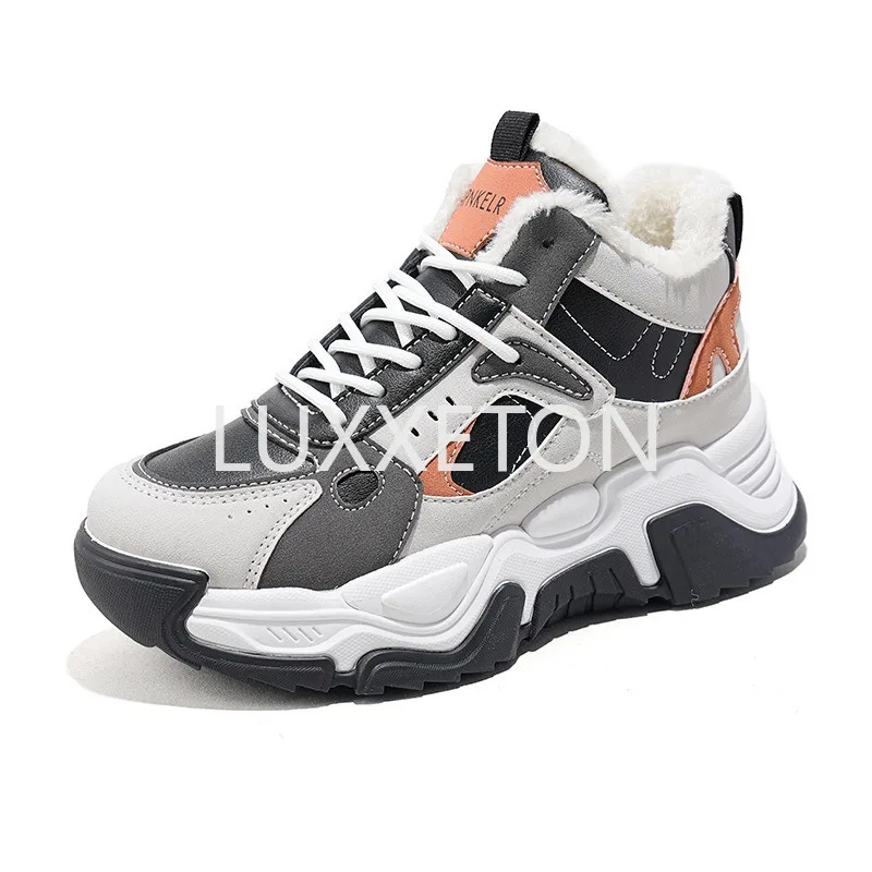 

Женские высокие кроссовки с нескользящей толстой подошвой, модная спортивная обувь, плюшевая Утепленная обувь, модные зимние