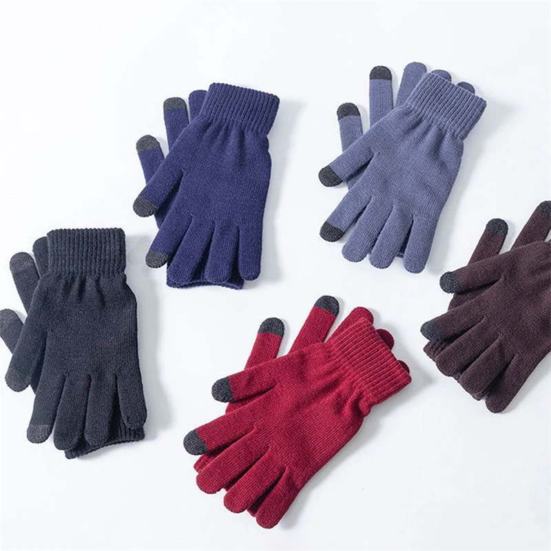FORVEVO Guanti invernali per uomo e donna, guanti termici in lana, caldi guanti touch screen lavorati a maglia, Nero , Taglia unica